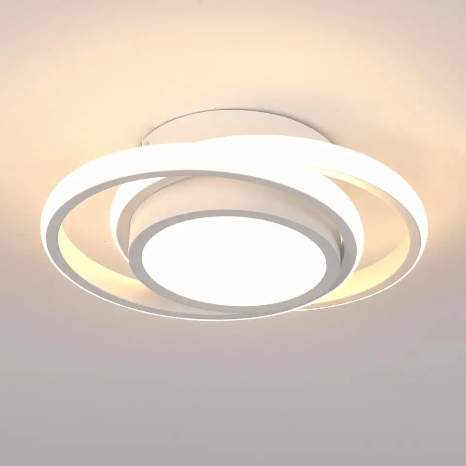 Luminária de Teto LED Moderna, Design Geométrico, 3 Modos de Iluminação, Luz Quente e Fria, Plafon Branco (Círculo)