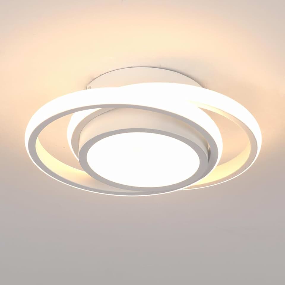 Luminária de Teto LED Moderna, Design Geométrico, 3 Modos de Iluminação, Luz Quente e Fria, Plafon Branco (Círculo)