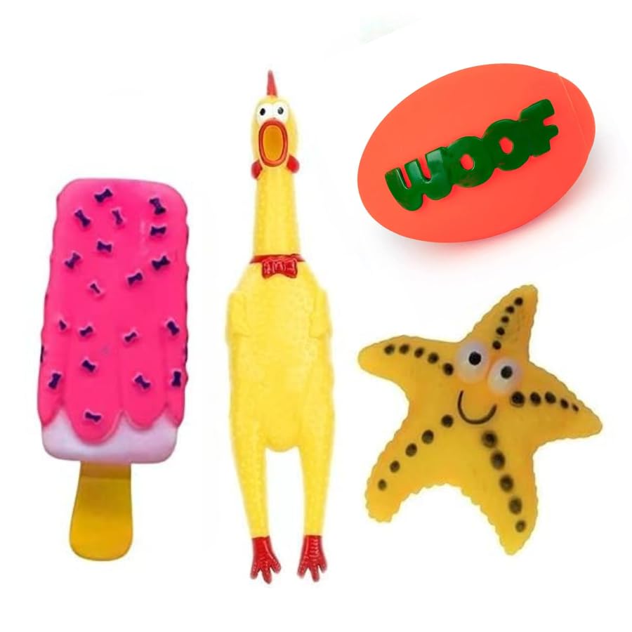 Dog Trust Soft Latex Rubber Combo Pack Interactive Squeaky - Ice-Cream/Small Chicken/Rugby and Star Fish Toy Set Ideal for Dogs and Puppies - Multicolor (B0CDC68ZZZ) Amazon Price History, Amazon Price Tracker