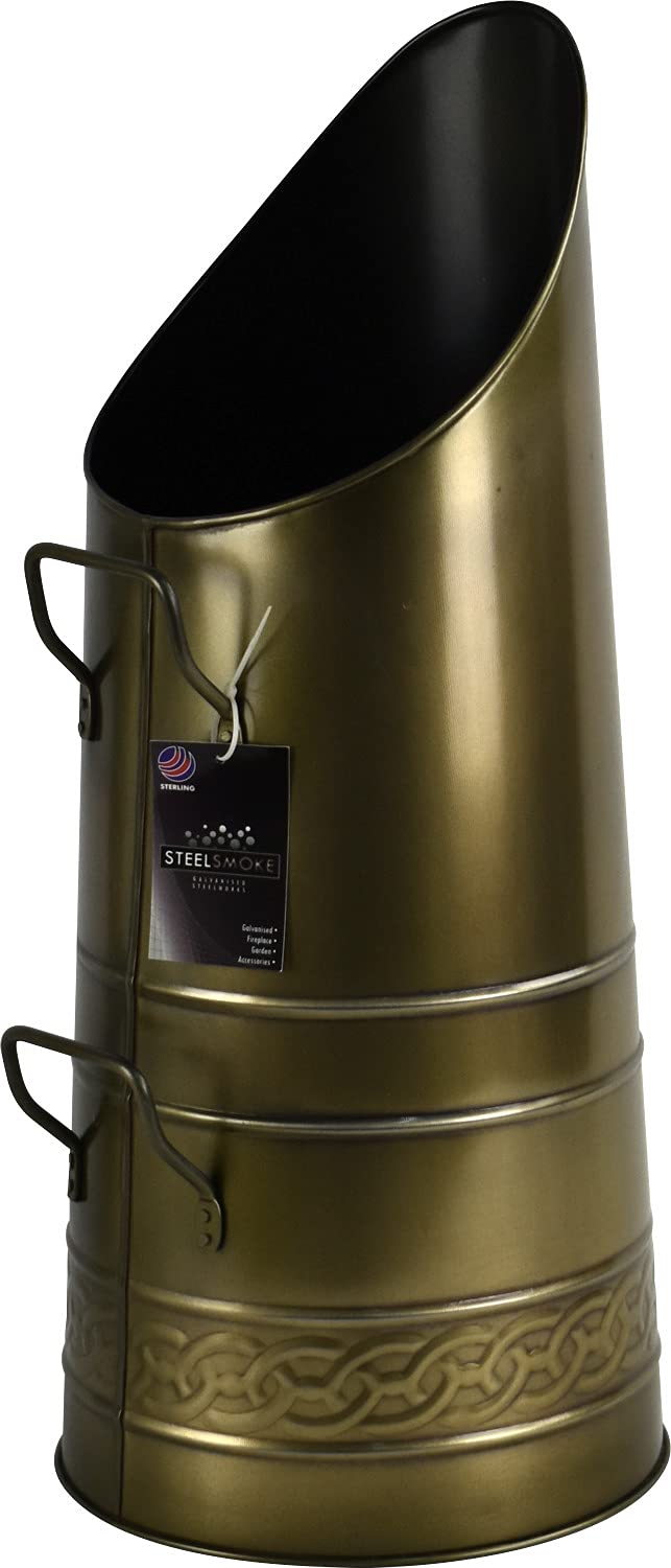 Coal Hod Bucket Heavy Duty Anthracite Scuttle Galvanised for Fireplace Fire Side Coal Hod (Brass Finish 21 Inch)