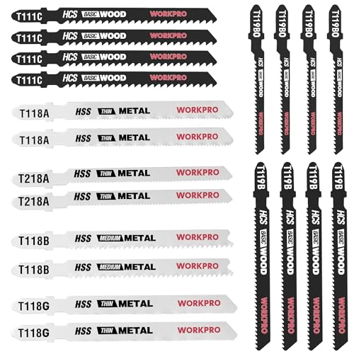 WORKPRO 20tlg. Stichsägeblätter Set T-Schaft Stichsägeblatt aus HSS/HCS Professional Stichsägeblätter für Holz und Metall