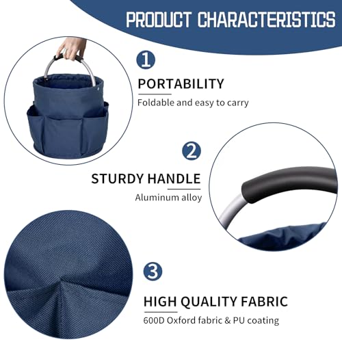 IPEB Reinigungs-Caddy-Organizer mit Griff, faltbar, Reinigungseimer, Reinigungswerkzeug-Eimer, Werkzeugtasche mit mehreren Taschen, für Reiniger und Haushälter, Marineblau