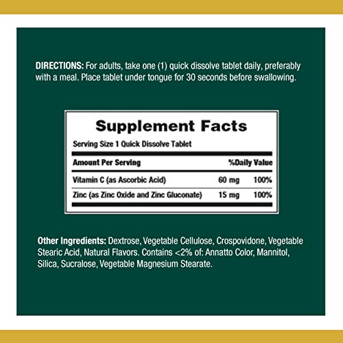 Vitamin C + Zinc By Nature's Bounty, Vitamin Supplement, Supports Immune Health, 60 Mg, 60 Tablets #TOP1