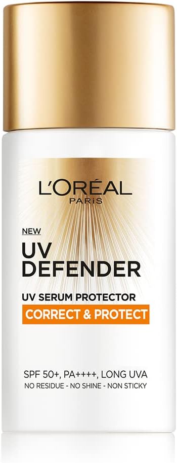 L’Oréal Paris UV Defender Serum Protector Sunscreen SPF 50 PA+++, Correct & Protect, 50 ml | Non-Greasy, Anti-Ageing Sunscreen With Vitamin C | UVA & UVB Protection, 50 ml