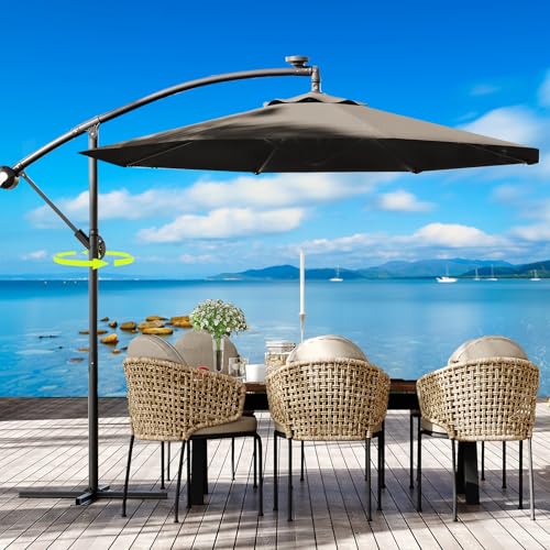 Cantilever Umbrella with Base Included, 10FT Shade for 2-6 People, Outdoor Offset Design with 360-Degree Rotation and Infinite Tilt, Durable Fade-Resistant Canopy for Deck Pool Garden Backyard, Tan
