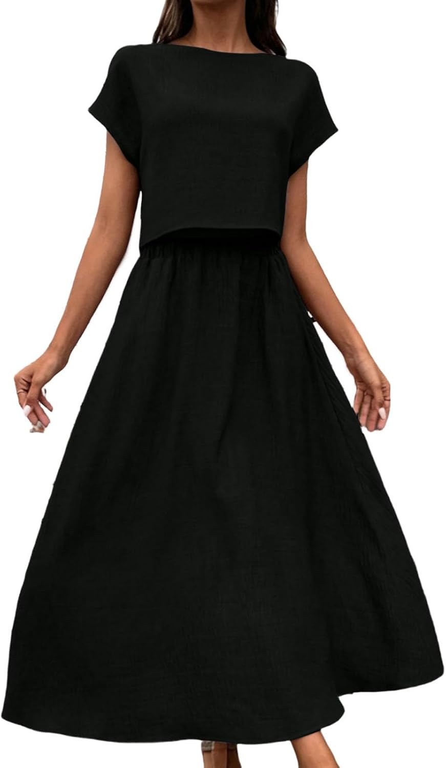 Women's 2 Piece Maxi Skirt Sets Summer Casual Cropped Top High Waisted Long Skirts Dressy Beach Vacation Clothes