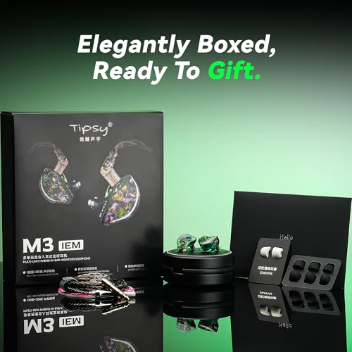 Image of Tipsy M3 Professional IEM for Musicians, 2BA + 1DD Drivers, 36dB PNC, IPX5, Acoustic-Runway Technology, Skin-Friendly Resin, Detachable 0.78mm 2-pin Cable (No Mic, Green)