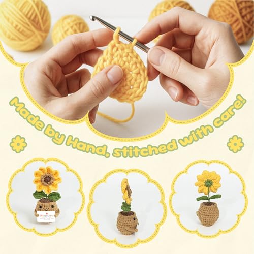 Image of Emotional Support Crochet Sunflower - Handcrafted Plush with 30 Uplifting Message Cards - Motivational, Self-Care & Funny Notes - 21st Birthday Gift for Girl, Friends, Turning 21 Bday Present