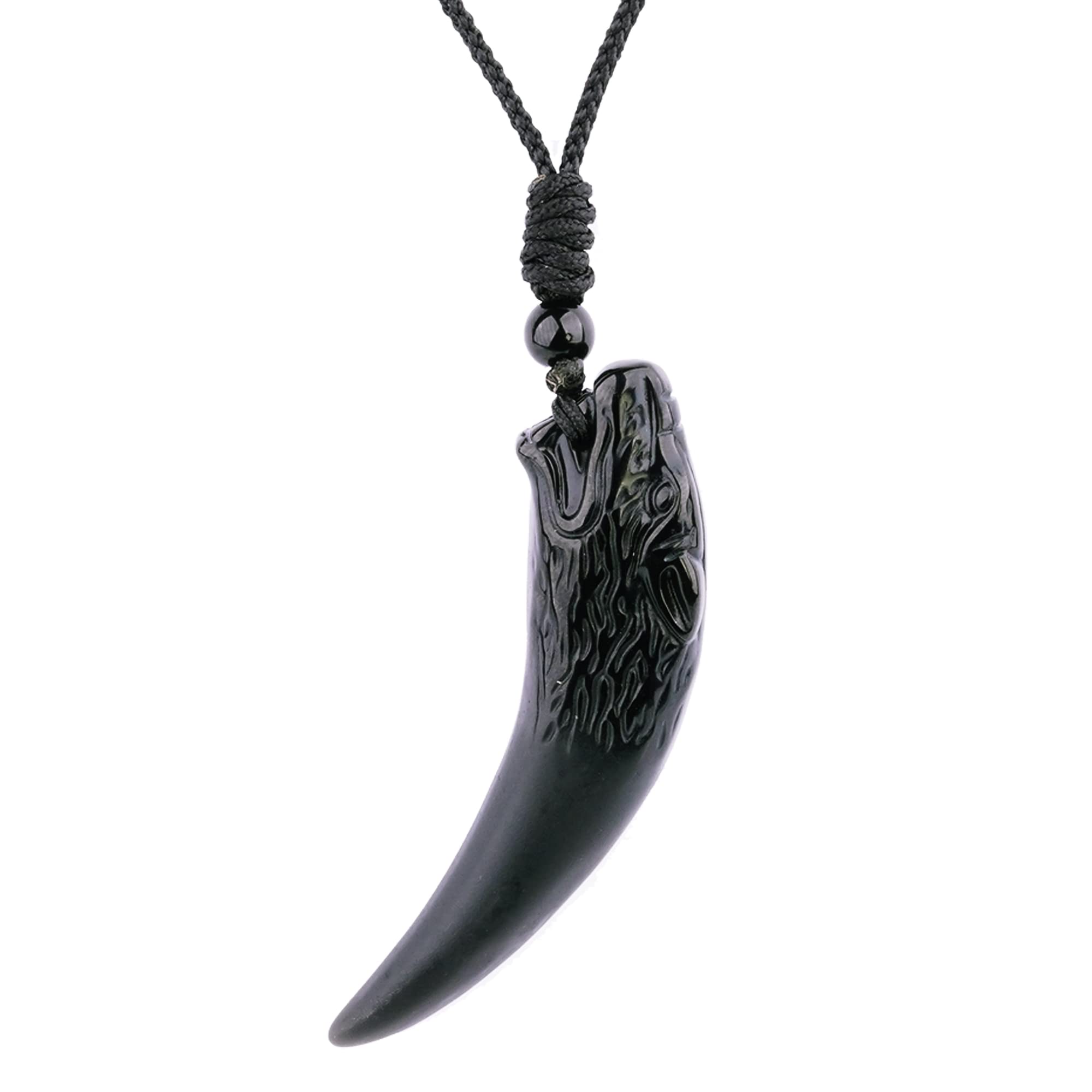 NAKOBO Black Obsidian Necklace Lucky Amulet Protection Pendant with Extended Bead Chain Black Crystal Talisman Necklace Jewelry Gift for Men Women
