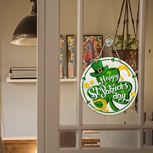 Deroro Happy St Patricks Day Sign Front Door Decor, Green Shamrock Clover Horseshoe Farmhouse Wood Door Hanger, Rustic Wooden Wreath Pediment Plaque Outdoor Indoor Wall Hanging Decorations #TOP6