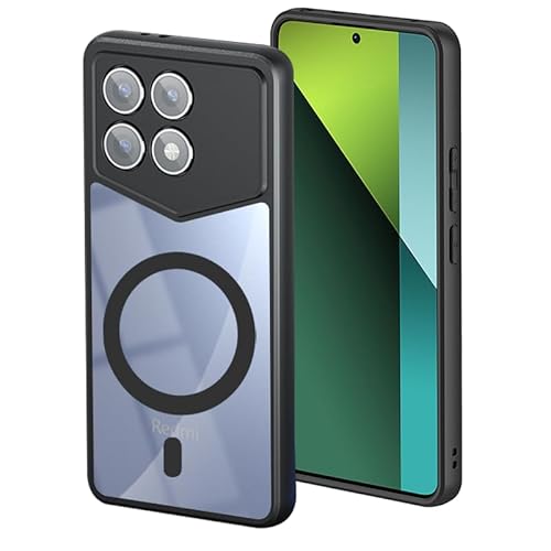 For Xiaomi POCO F6 Pro 用 ケース 透明のデザイン 耐衝撃 傷に強い背面 マグネット搭載 Magsafe対応 クリアブラックケース 米軍MIL規格取得 ハイブリット TPUバンパー PCマイクロドット加工 黄ばみなし 指紋防止-クリア