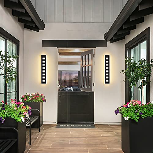 Rosysky Modern Outdoor Wall Light 24W Led Patio Wall Lights Fixture Black Exterior Wall Sconce Long Elegant White Acrylic Wall Lighting Waterproof For Porch,Garage,Courtyard,House（23.6In） #TOP1