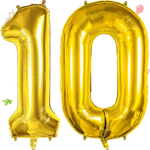Image of 40 inch Number Balloon 0-9 Gold Large Number 10 Balloons,Digital Balloons for Birthday Party Celebration Decorations Supplies, Helium Foil Number Balloons for Wedding Anniversary