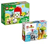 Kleinkindgerechte Figuren: Dieses farbenfrohe Spielset beinhaltet einen Baby-Elefanten und eine Baby-Giraffe, die Kleinkinder mühelos greifen und platzieren können, sowie Blumen, einen Baum und eine dreidimensionale Spielmatte mit Baumsavanne.