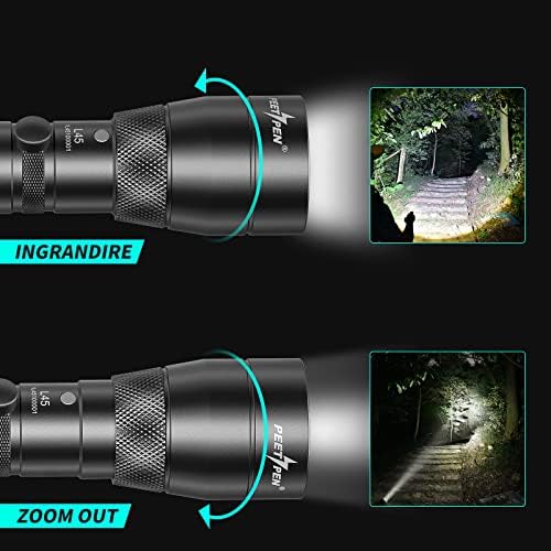 PEETPEN Flashlight,Torches LED Super Bright Rechargeable,2000 Lumens Powerful Pocket Torch, Zoomable USB Tactical Torch IP68 Waterproof Camping Torch with 4 Modes for Outdoors, Camping, Hiking
