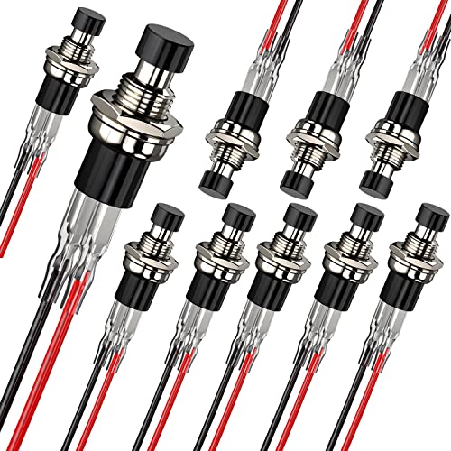 DIYhz Momentary Push Button Switch, 1A 250V AC SPST Mini Pushbutton Switches with Wire Normal Closed(NC) Black Cap - 10pcs