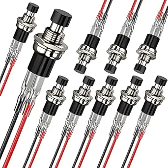 DIYhz Momentary Push Button Switch, 1A 250VAC SPST Mini Pushbutton Switches with Wire Normally Open(NO) Black Cap - 10pcs