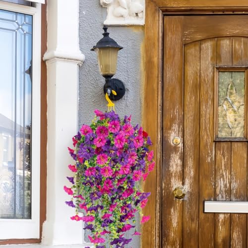 4 Pack Artificial Hanging Flowers, Fake Flower Morning Glory with Eucalyptus Leaves for Spring Summer Decoration, UV Resistant Look Real for Outdoor Home Indoor Planter Porch Patio image 1