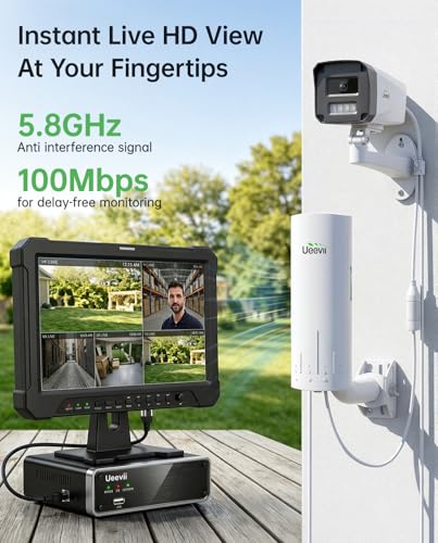 Image of UeeVii Wireless Bridge with Camera: Long Range Point to Point Security System CPE450 + 3MP IP Camera Kit, Easy Setup for Homeowner and Business Owner for Barn Farm Ranch Warehouse Factory Security