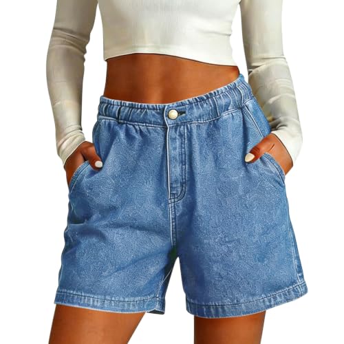 Short en jean élégant femme amples poches taille haute fluide