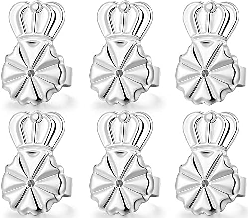 Wanderbey 3 Pairs Earring Backs Lifters, 925 Sterling Silver Earring Backs for Droopy Ears, Adjustable Hypoallergenic Earring Backs for Heavy Earring (Silver) (WB-HG4)