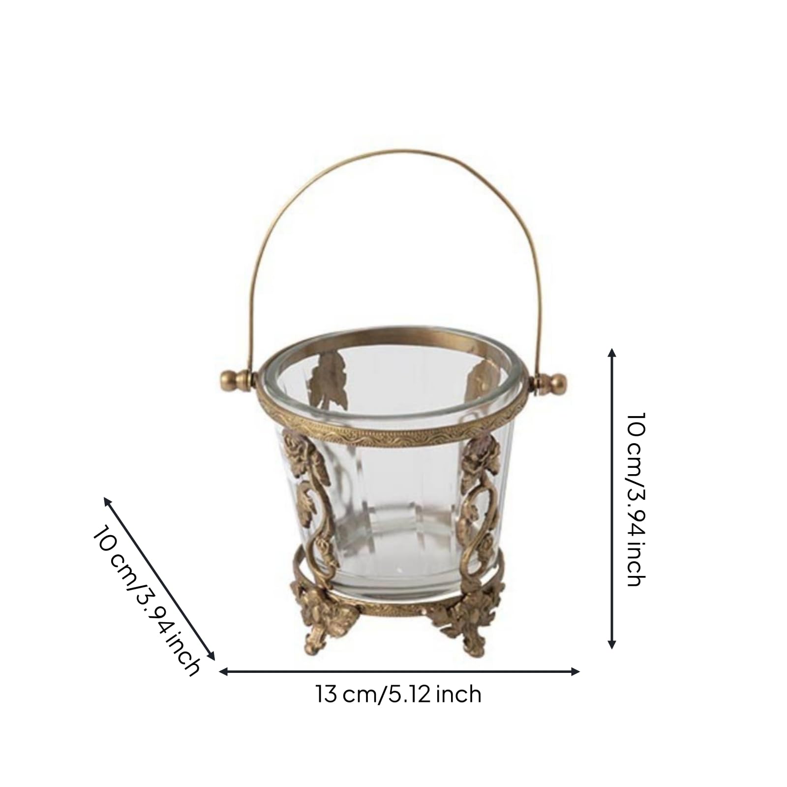 Qianly Recipiente Vidrio con Asa Práctico Tarro Vidrio Transparente Resistente para Decoradores, Estilo Francés, Decoración De Palacio De Versalles, con Grabado De Latón Importado Y Vidrio, Modelo A
