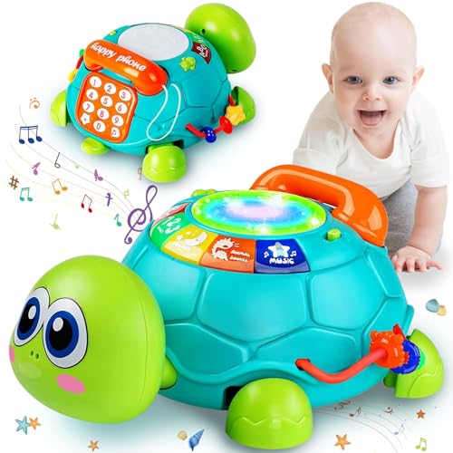 Image of Ussybaby Baby Crawling Toys 6 to 12 Months, Infant Turtle Musical Toys with Phone Hand Drum，Baby 7 8 9 10 11 Months 1-2 Year Old Boy Girl Gift Green