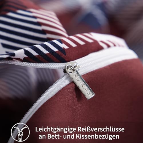RUIKASI Bettwäsche 155x220 2 teilig Rot - Bettbezug 155 x 220 Set mit Tartan Muster… – Ansicht 6