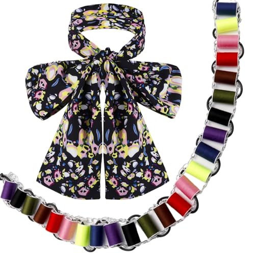 The Hatter Bow Tie Printed Scarf and Colorful Spools Bandolier Set Hatter Accessories for Halloween Costume Party Cosplay Multi