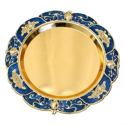 Image of Round Metal Serving Platter 20cm Embossed Design(Blue)