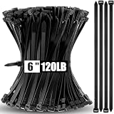 Reallnaive 500 Pcs 6 Inch Zip Ties Heavy Duty Black 120 Lbs