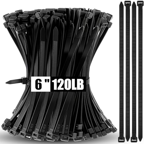 Reallnaive 500 Pack 6 Inch Heavy Duty Zip Ties 120 lb, Black