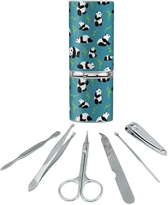 Panda and Bamboo Pattern Stainless Steel Manicure Pedicure Grooming Beauty Care Travel Kit
