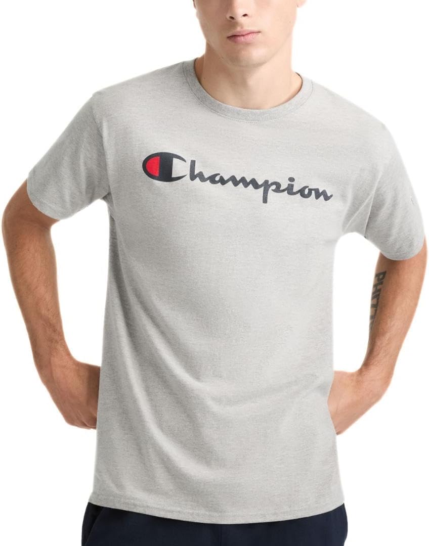 Champion Mens T-Shirt, Cotton Midweight Crewneck Tee,t-Shirt for Men(reg. Or Big & Tall), Oxford Gray Script, 4X-Large Big US
