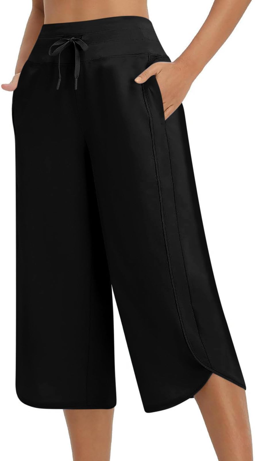 Women's Wide Leg Palazzo Lounge Cropped Pants with Pockets Lightweight Comfy Yoga Lounge Pajama Capri Pants 2026 Black