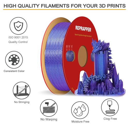 Image of RepRapper Purple Glitter Glow Dark PLA Filament, Chameleon Shiny Color Change 1KG PLA Filament 1.75mm, Gradient Sparkle Colorshift Laser Series 3D Printer Filament for 3D Printer
