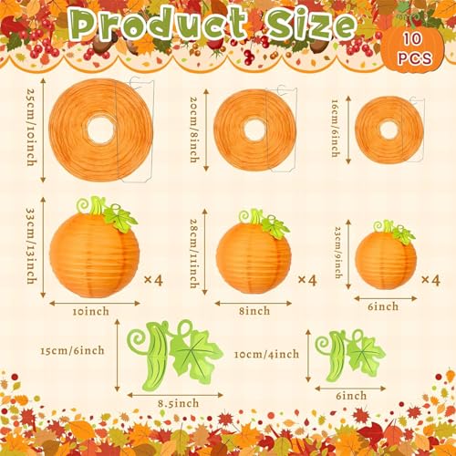 Image of 12Pcs Fall Thanksgiving Pumpkins Decorations Orange Paper Pumpkin Ball Decorations Lanterns Unique Design Perfect for Halloween Jack O Lantern Classroom Kitchen Party Indoor Outdoor