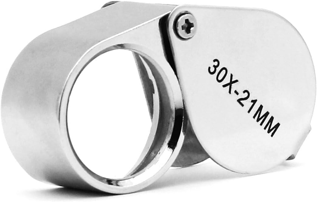 Pocket Jeweler Eye Loupe, 30X Glass Lens Magnifier Portbale for Jewelry, Coins, Stamps,Antiques and More,QiCheng&Start(31X21 Silver)