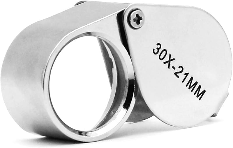 Jeweler Pocket Loupe Magnifier, 30X Glass Lens Magnifying Glass for Jewelry, Coins, Stamps,Antiques and More (Silver)…