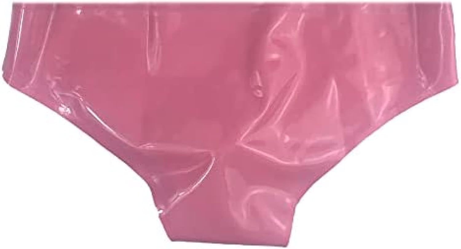 Latex Briefs Rubber Men Pink Tight Shorts with 16cm Condom Underwear,Medium