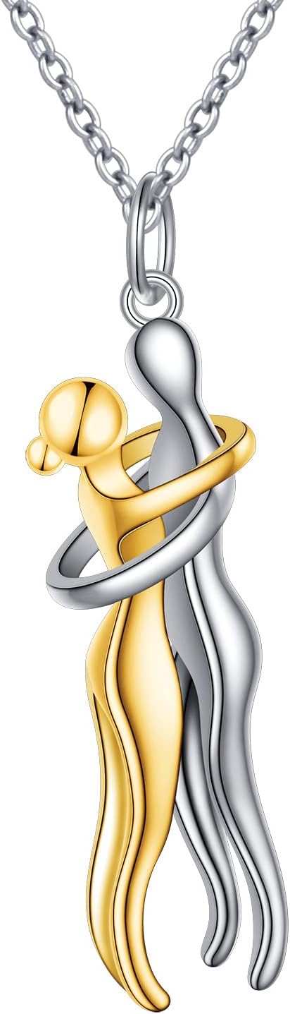 – Hug Couple Necklace 925 Sterling Silver Hugging Necklace Anniversary Jewelry for Him and Her, Lover gifts for Men Women Boys Girls