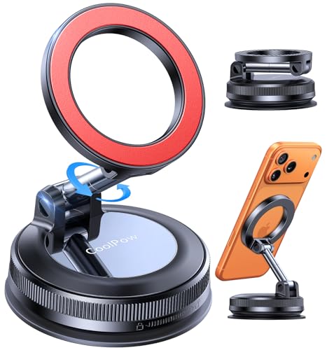 Image of Coolpow【Newest Vacuum Magnetic Phone Holder for Car Phone Holder Mount【Movable Vacuum Suction】 Magsafe Car Mount Cell Phone Holders for Your Car Accessories for Women Men for iPhone 17 16-red
