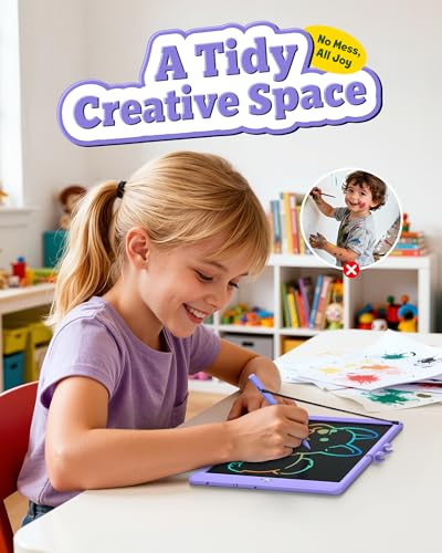 Image of Bravokids 10 Inch LCD Writing Tablet for 3-8 Year Olds - Electronic Drawing Pad and Doodle Board as Educational Birthday Gifts for Girls and Boys (Purple)