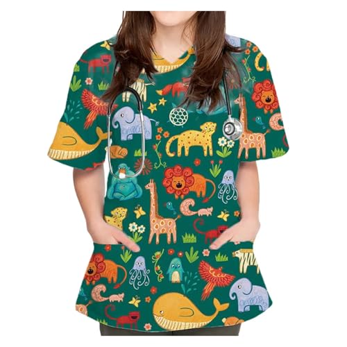 SHBHWS Uniformes de Trabajo for Mujer, Camisetas Bonitas con Cuello en V y Bolsillos, Uniformes de Dentista, Veterinario, Enfermera y Cirujano, enfermería.(Color14,M)