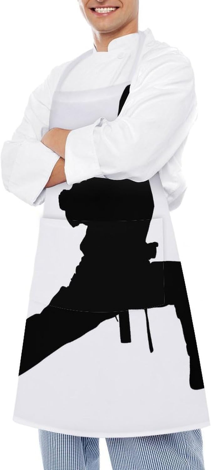 Karate Men Apron Adjustable Chef Apron with Pocket for Men Women Waterproof Bib Apron Durable Cooking Apron for BBQ Baking Kitchen Cooking Apron