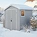 JUMMICO 6x4 ft Gartenhaus mit Bodenplatte, 4,7m³ Gerätehaus aus Kunststoff in Holzoptik, 185x121x210 cm, wetterfest & UV-beständig für Fahrrad, Gartengeräte, Rasenmäher, Hellgrau