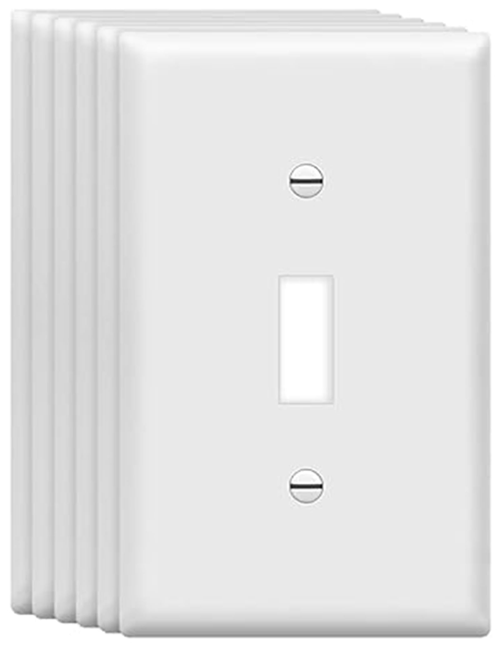 ZEFTV Mid-Size Toggle Light Switch Wall Plates 1-Gang 4.89" x 3.12" Switch Electrical Cover Plate Unbreakable Thermoplastic Faceplate, White (6 Pack)