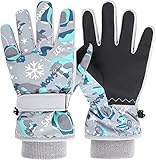 TONIFAY Handschuhe Kinder Fahrradhandschuhe Winter Skihandschuhe für 2-13 Jahre Mädchen Jungen Fäustlinge Wasserdicht Winddichte Winterhandschuhe Skifahren Snowboard (S(4-6 Jahre), Grau)