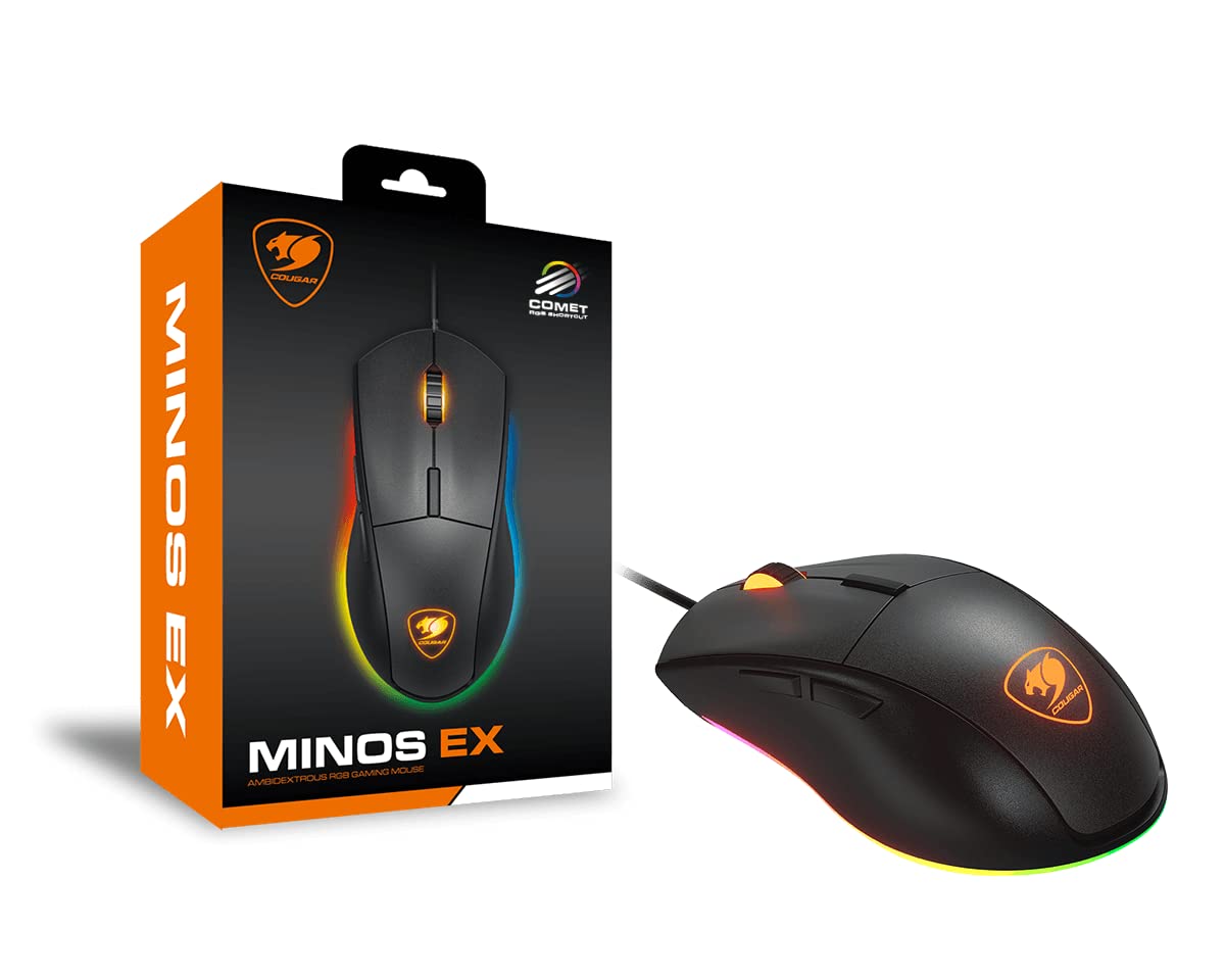 COUGAR Gaming | Mouse Gaming | MINOSEX Nero - Sensore ottico PMW3330-7200 DPI - Switch OMRON - Retroilluminazione RGB personalizzabile - Design ergonomico - Pattini in PTFE - Connettore USB