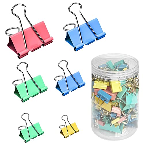 Binder Clips, 145 Pcs 6 Assorted Sizes Paper Clips with Plastic Box, Metal Paper Clip Clamps, Binder Clips Coloured for Office, School and Home Supplies image 5
